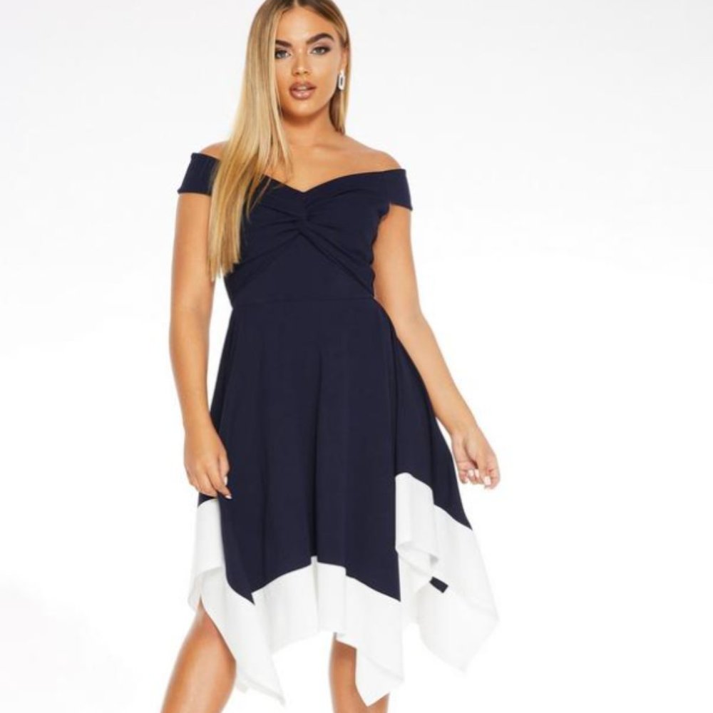 NWT Quiz Off-the-Shoulder Contrast-Hem Dress